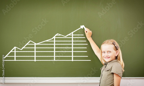 Scoolgirl standing near blackboard photo