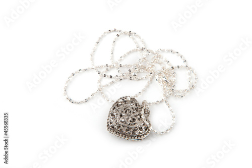 Silver heart pendant necklace, Isolated on white