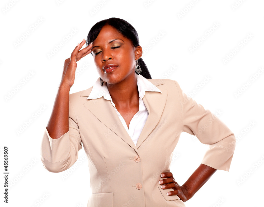 Charming businesswoman with headache Charming businesswoman with headache