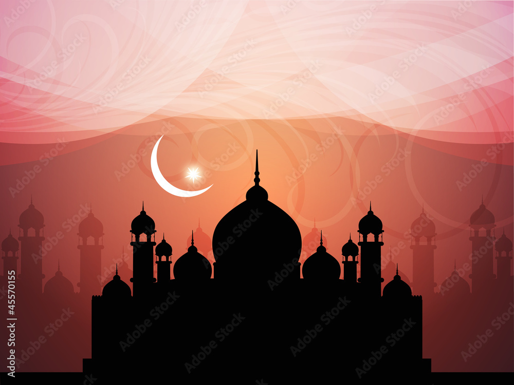abstract colorful eid background with mosque.
