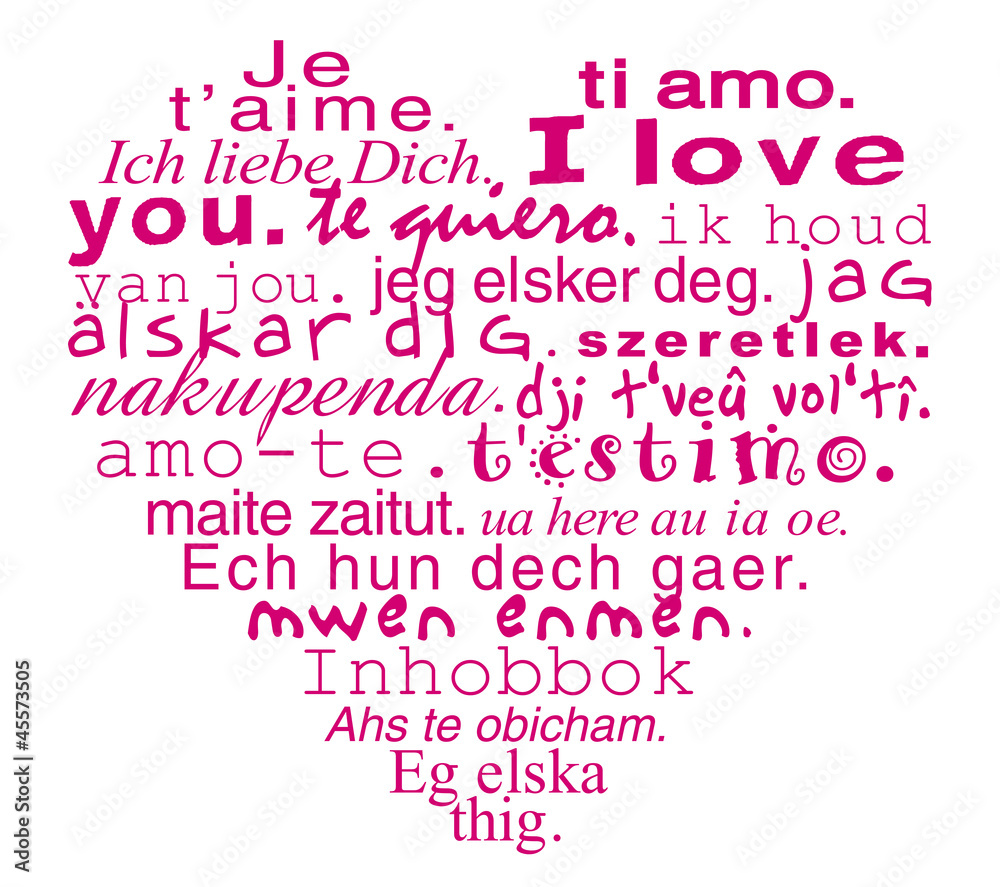 Coeur "je t'aime" dans toutes les langues Stock-Vektorgrafik | Adobe Stock