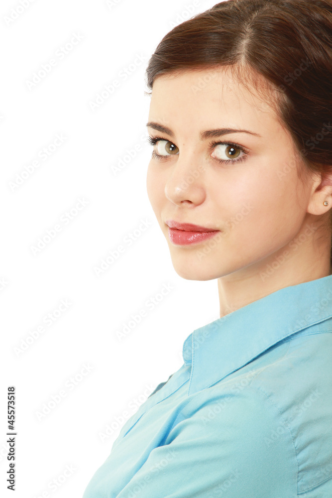 A smiling beautiful woman, isolated on white A smiling beautiful woman, isolated on white