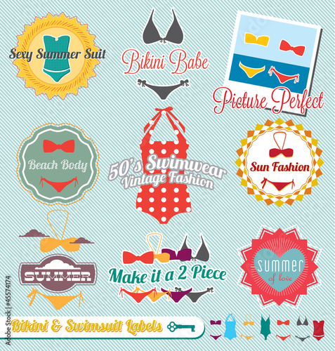 Vector Set: Retro Bikini and Swimsuit Labels and Stickers