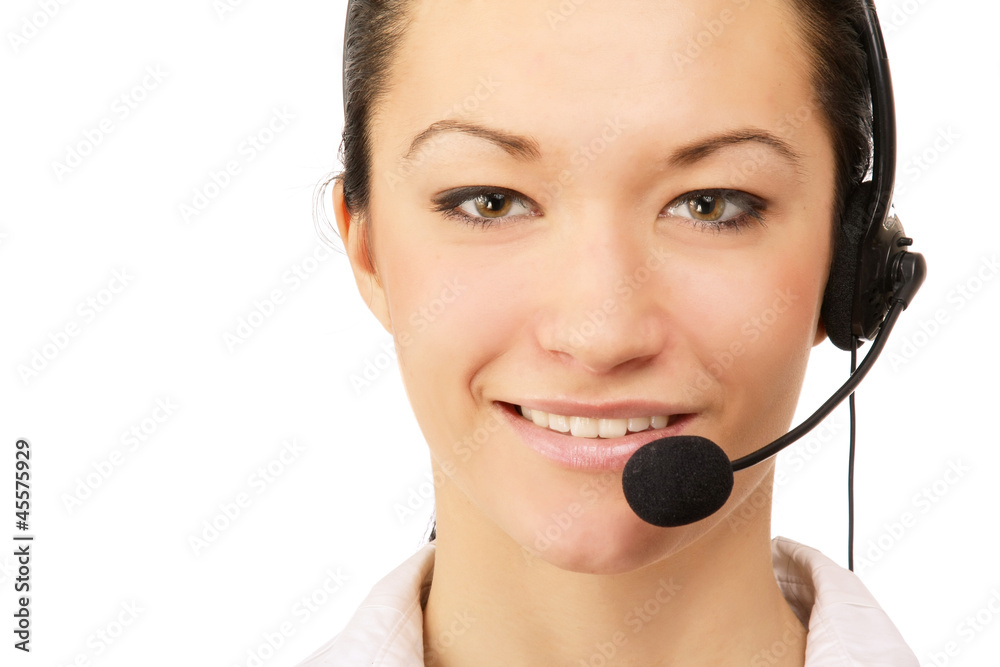 A friendly customer service girl with a headset A friendly customer service girl with a headset