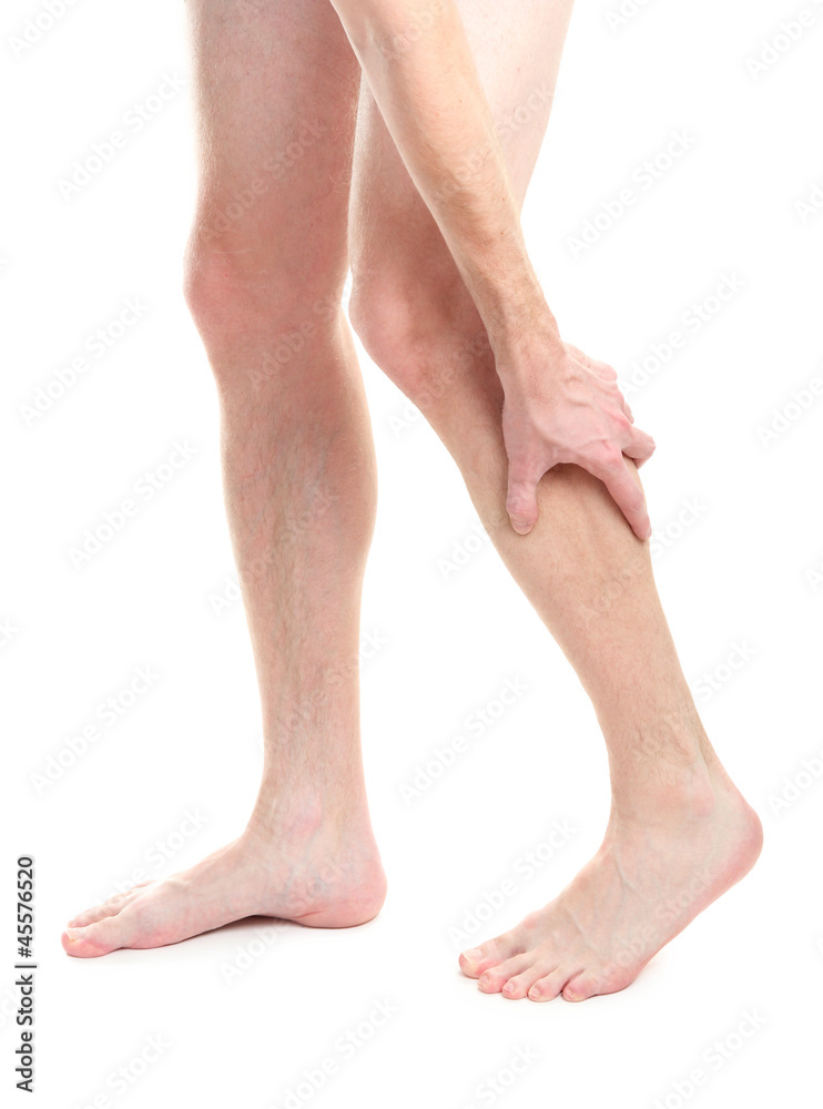 man holding sore knee, isolated on white man holding sore knee, isolated on white