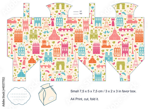 Gift box template  Paris architecture pattern.