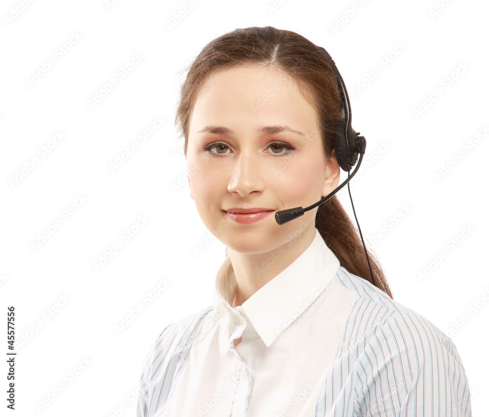 A close-up portrait of a female customer service operator A close-up portrait of a female customer service operator
