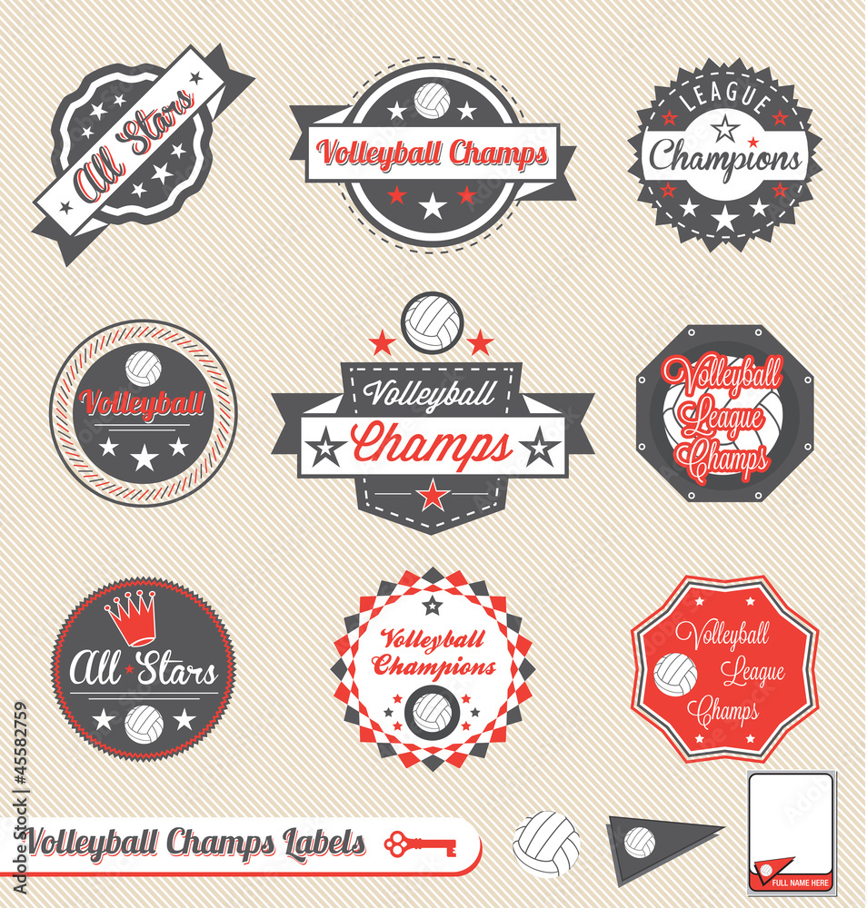 Vector Set: Retro Volleyball League Champs Labels and Stickers
