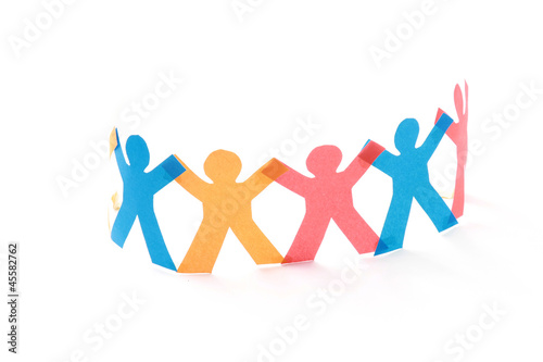 A group of colorful paper people, isolated on white