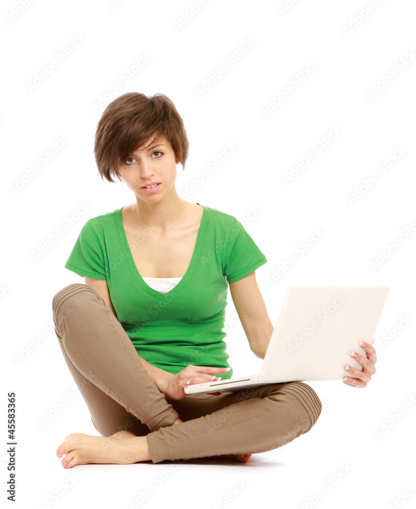 Fototapeta premium Portrait of beautiful business woman with laptop