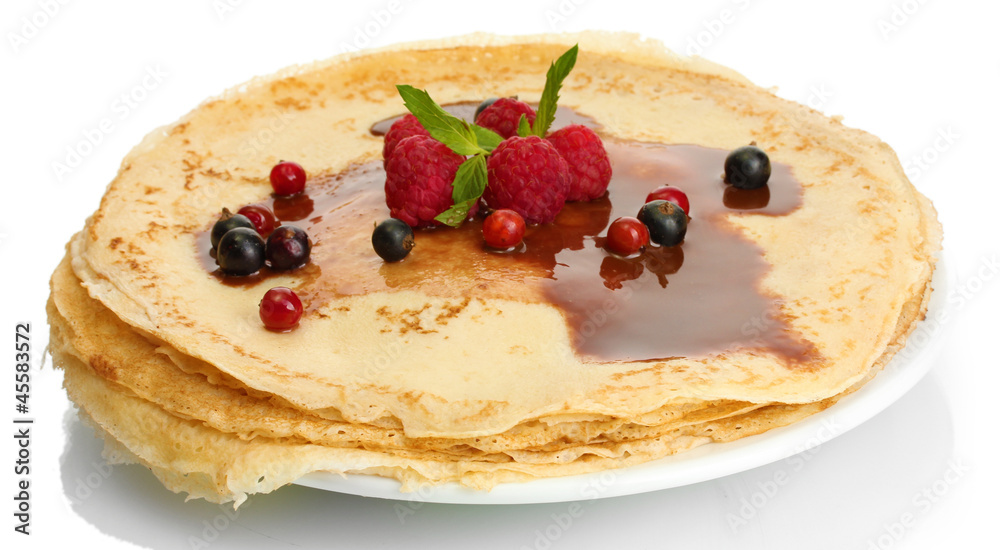 Delicious pancakes with berries and chocolate Delicious pancakes with berries and chocolate