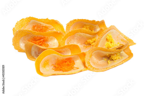 Thai snack crispy pancakes isolated on white background
