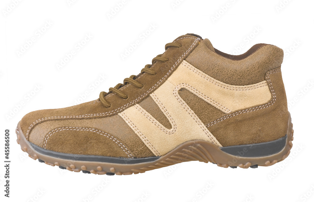 Casual brown leather shoe isolates on white background