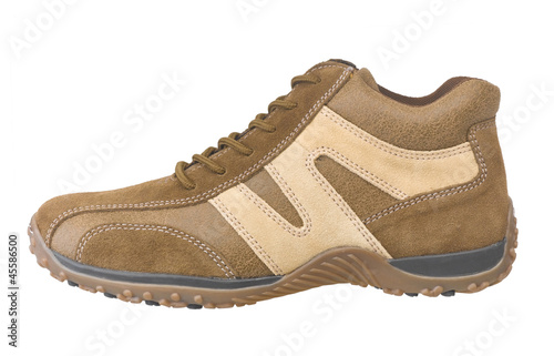 Casual brown leather shoe isolates on white background