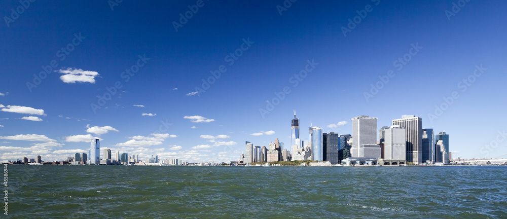The New York City Downtown w the Freedom tower and New Jersey