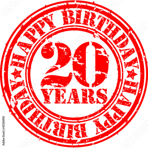 20 years happy birthday rubber stamp, vector