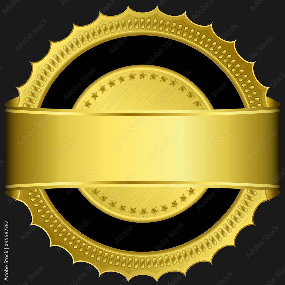 Golden blank label with golden ribbon, vector illustration Golden blank label with golden ribbon, vector illustration