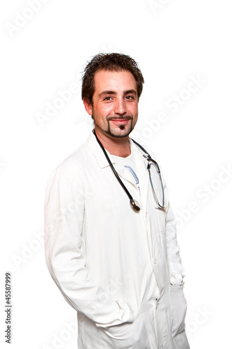 Portrait of happy doctor isolated on white background © Lsantilli