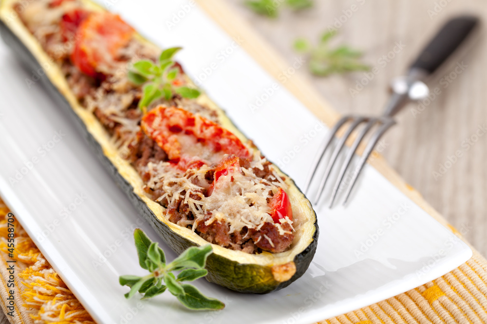 Zucchini halves stuffed with minced meat Zucchini halves stuffed with minced meat