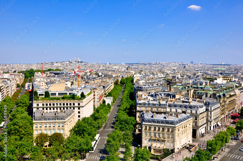 View of Paris from the Arc de Triomphe.