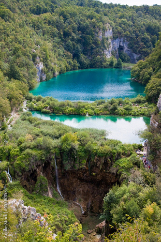 Beautiful lakes and waterfalls at Plitvice Lakes National Park.