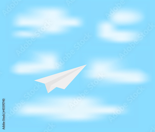 Paper plane on blue sky