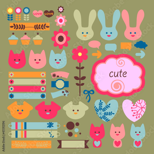 Wallpaper Mural Cute childish scrapbook elements Torontodigital.ca