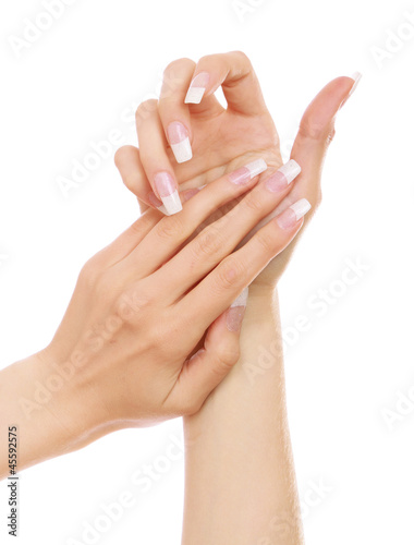 Beautiful woman hands with french manicure
