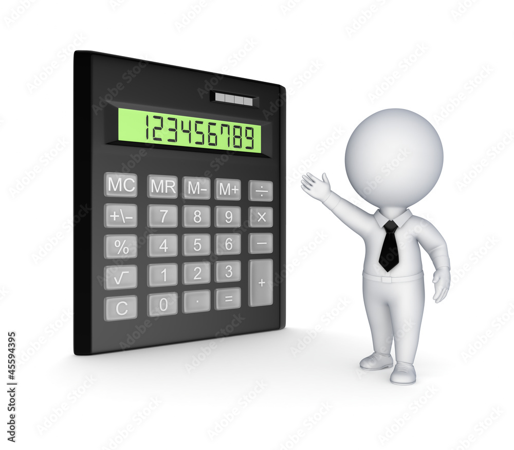 Calculator and 3d small person. Calculator and 3d small person.