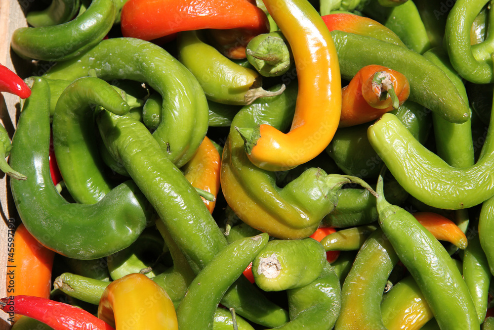 Fresh peppers at a market Fresh peppers at a market