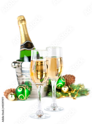 Christmas still life with glasses of champagne