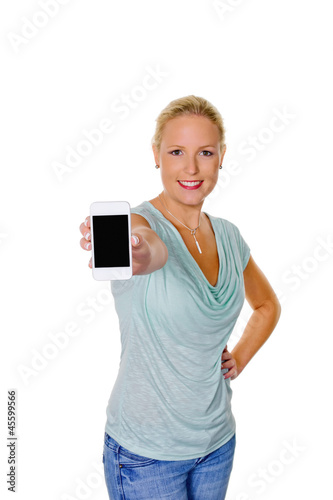 Frau mit ihrem Smartphone Handy