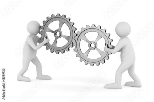 two man with gears. Isolate...