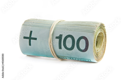 Roll of polish one hundred banknotes
