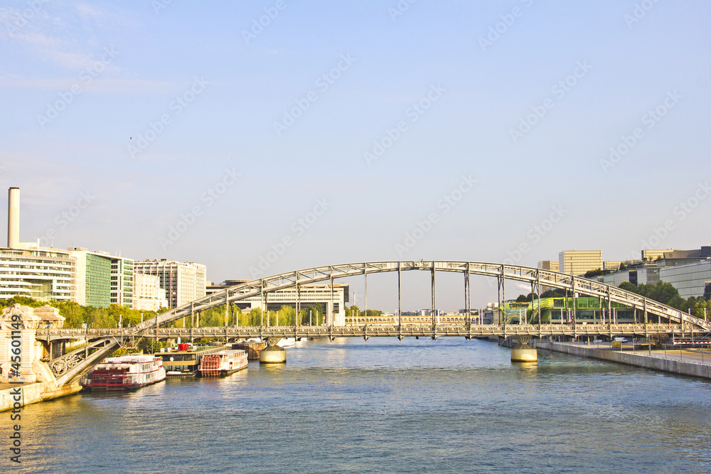 Austerlitz bridge and modern buildings in Paris, France