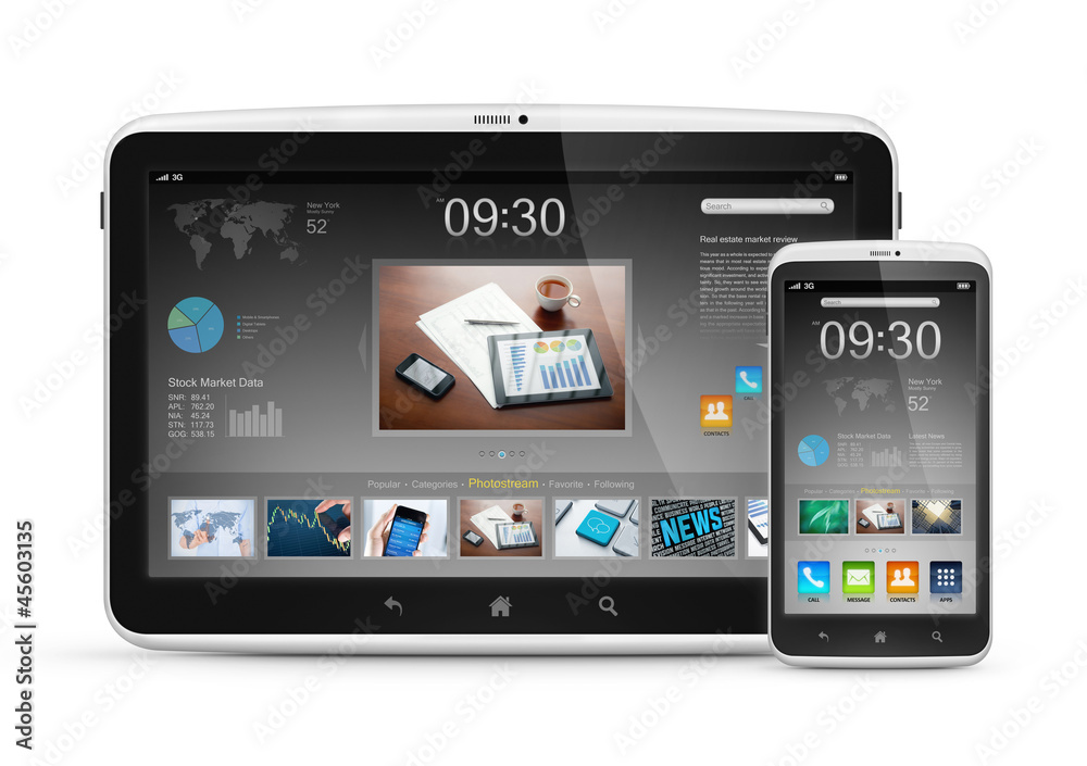 Modern digital tablet with mobile smartphone