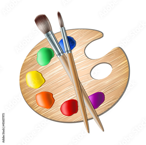 Art palette with paint brush for drawing