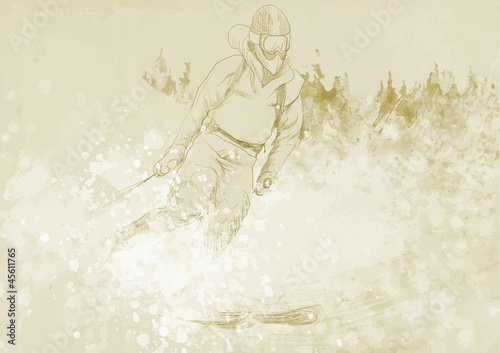 down hill skier - hand drawing converted into vector