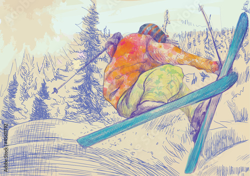 Free style skier, trick (this is drawing converted into vector)