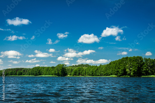Blue lake and sky in summer