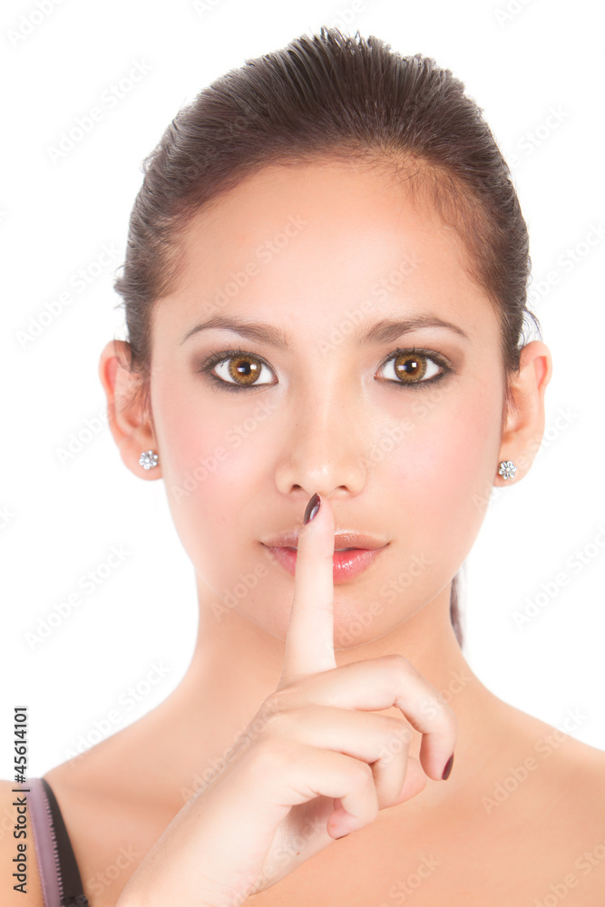 Secret. Woman saying hush be quiet. Mixed race Secret. Woman saying hush be quiet. Mixed race