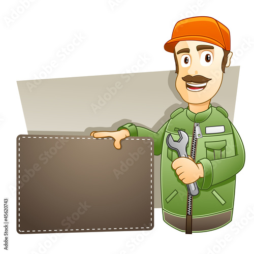 Technician with banner