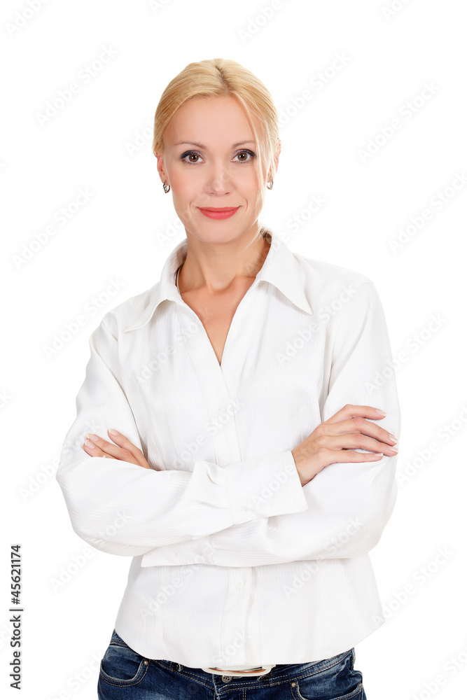 confident young business lady posing against white background confident young business lady posing against white background