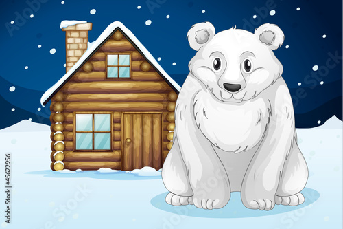 polar bear infront of house