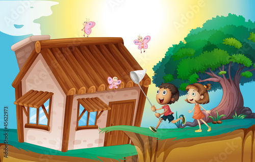 kids infront of house