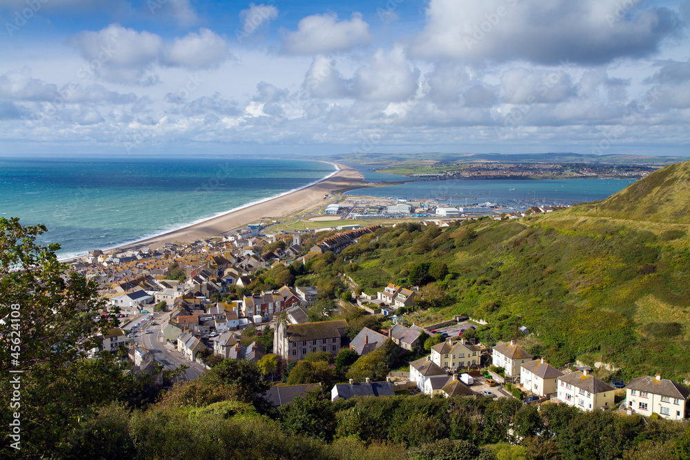 View over Weymouth, Portland and Chesil beach Dorset