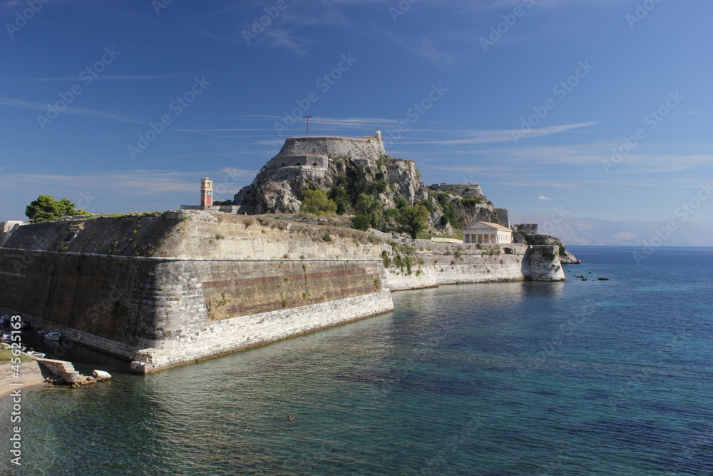 corfu castle walls and sea
