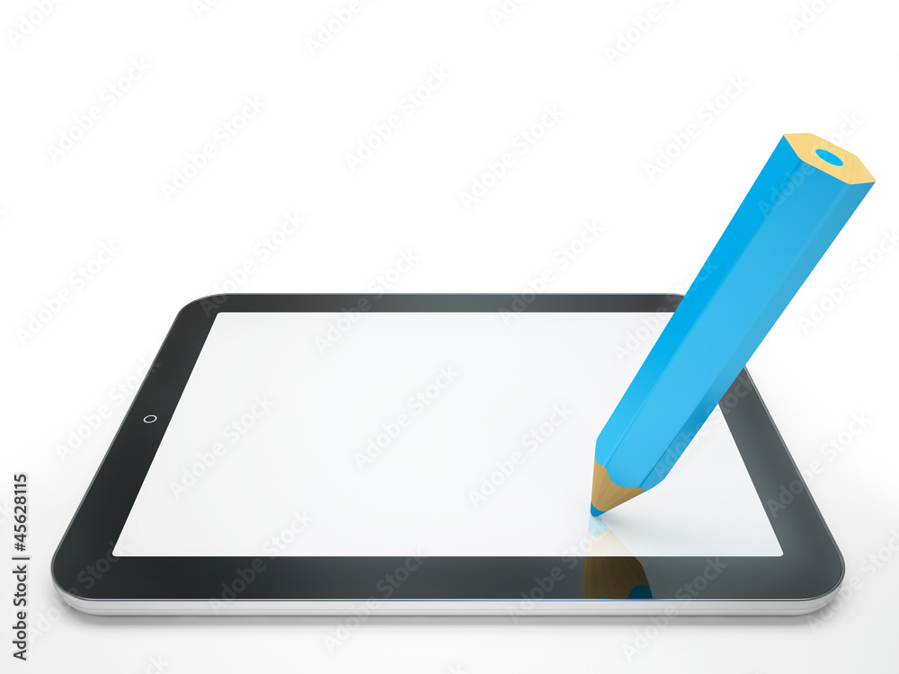 Сomputer tablet and pencil isolated on white background illustr Сomputer tablet and pencil isolated on white background illustr