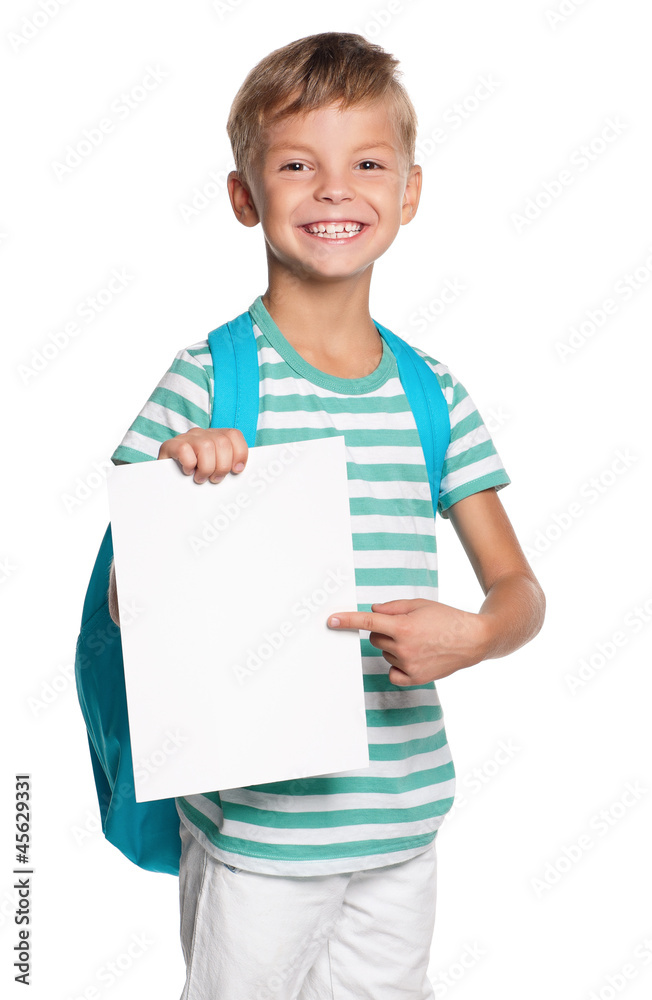 Little boy with white blank Little boy with white blank