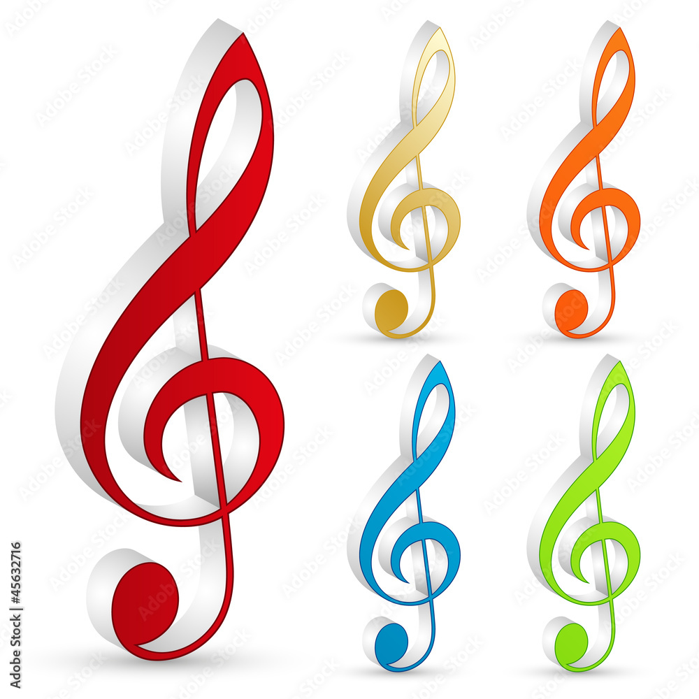 Naklejka premium 3d treble clef icons set – Violinschlüssel, Noten, Musik